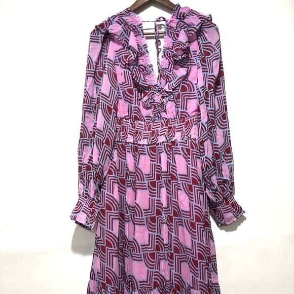 Anthropologie The Odetta Ruffled V-Neck Dress Multicolor Size L NWT - Picture 9 of 11